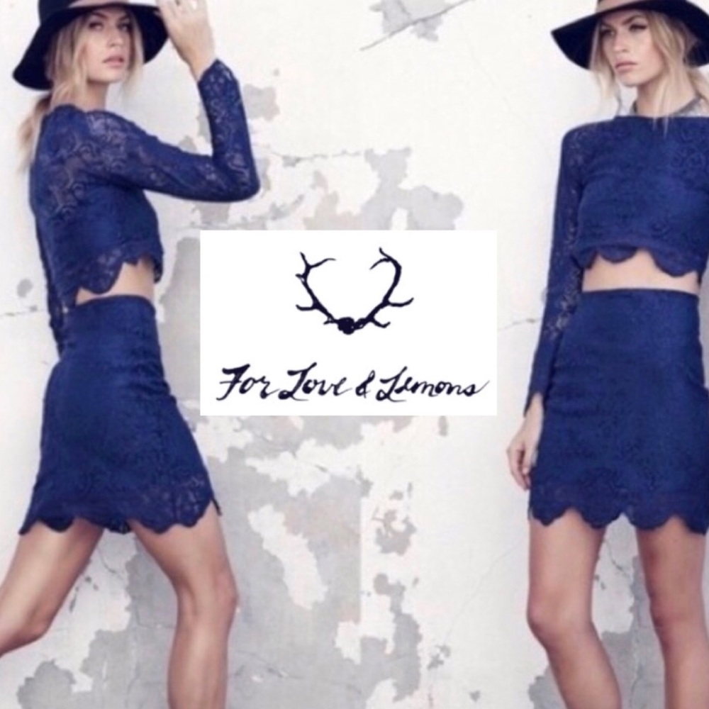 For Love and lemons blue lace skirt